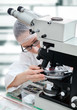 Microscopist analysing biopsy samples Microscopist analysing biopsy samples