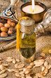 Still life of argan fruit and oil
