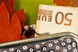 Photo: silver purse over colorful autumn leaves silver purse over colorful autumn leaves