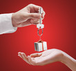 Man is handing a house key to a woman
