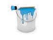 Farbeimer, Farbtopf mit Pinsel blau / cyan