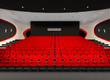 Perspective of Cinema red seats in cinema audience hall Perspective of Cinema red seats in cinema audience hall