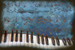 Musical joke with a warped piano and music notes