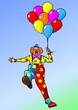 Cartoon clown flies on balloons. Cartoon clown flies on balloons.
