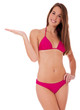Attraktives Mädchen im Bikini präsentiert etwas Attraktives Mädchen im Bikini präsentiert etwas