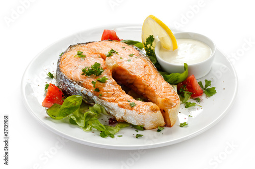 Photo: Grilled salmon and vegetables Grilled salmon and vegetables