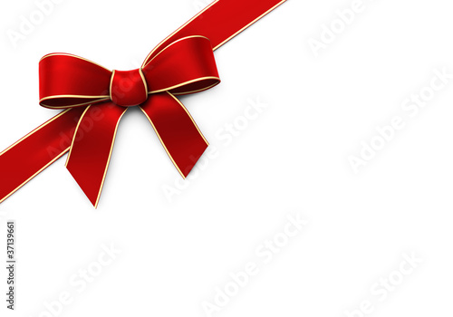 Illustration: Red silk corner ribbon with golden edges Red silk corner ribbon with golden edges