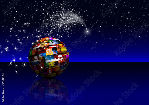 Illustration: Nachthimmel, 3D Kugel, Fotocollage, Collage, Bildcollage Nachthimmel, 3D Kugel, Fotocollage, Collage, Bildcollage