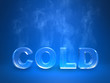 Evaporating icy cold enscription on a blue studio background