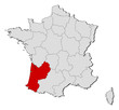 Map of France, Aquitaine highlighted