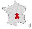Map of France, Auvergne highlighted