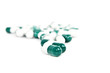 Pills scattered on a white background.