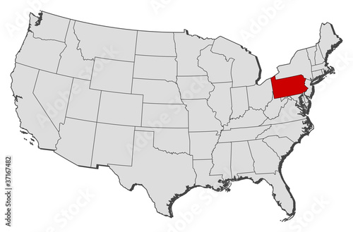 Vector: Map of the United States, Pennsylvania highlighted Map of the United States, Pennsylvania highlighted