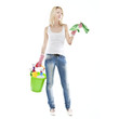 young blonde attractive woman with tools for housecleaning