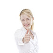 hapyy business woman holding thumb up