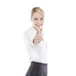 hapyy business woman holding thumb up