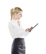 young attractive business woman uses a mobile tablet computer