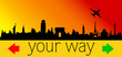 choose your way with city and plane illustration