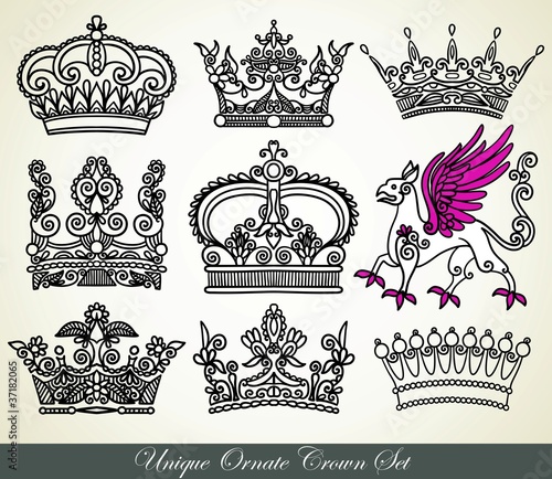 Vector: unique ornamental heraldic crown set unique ornamental heraldic crown set