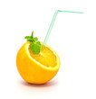 orange with a straw on a white background