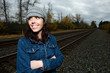 Happy Woman on train tracks