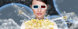 Portrait of young stylish modern woman wearing 3d glasses watchi