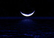 Half of moon in the star sky reflected in water