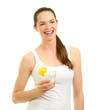 Beautiful woman laughing and holding glass of water Beautiful woman laughing and holding glass of water
