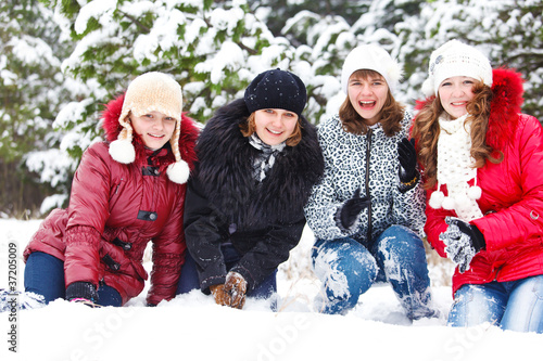 Photo: Cheerful girls on snow Cheerful girls on snow