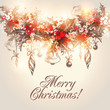 Christmas hand drawn holly garland with christmas decorations. V Christmas hand drawn holly garland with christmas decorations. V