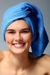 teenager girl beautiful after washing cheerful enjoying
