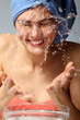 teenager girl beautiful washing cheerful enjoying clean water