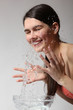 teenager girl beautiful washing cheerful enjoying clean water