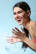 teenager girl beautiful washing cheerful enjoying clean water