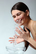 teenager girl beautiful washing cheerful enjoying clean water