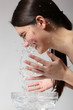 teenager girl beautiful washing cheerful enjoying clean water