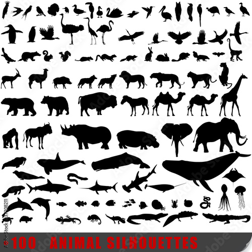 Vector: Set of 100 very detailed animal silhouettes Set of 100 very detailed animal silhouettes
