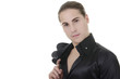 Serious man in stylish black silk shirt