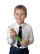 schoolboy holding pencil
