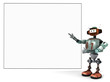 Djoby the robot showing proudly a big empty poster