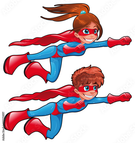 Vector: Young superheroes. Vector isolated characters Young superheroes. Vector isolated characters