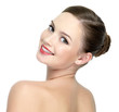 Beautiful young smiling girl with red lips