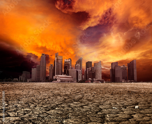 Photo: City overlooking desolate landscape City overlooking desolate landscape