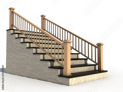 Illustration: Marble staircase with wooden handrail №2 Marble staircase with wooden handrail №2