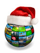 Christmas concept - photo globe in Santa hat
