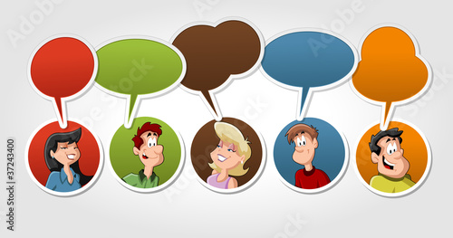 Vektor: Group of cartoon people talking with speech balloon Group of cartoon people talking with speech balloon