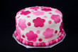 White Fondant Cake with Pink Flowers White Fondant Cake with Pink Flowers