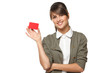 Young smiling business woman holding credit card