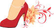 Elegant red female shoes with lilies