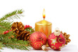 Christmas balls and golden candle Christmas balls and golden candle